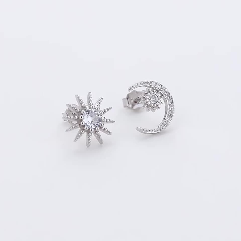 2pcs Women's Asymmetrical Star Earrings, S925 Silver